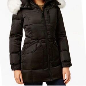 1 Madison Black Puffer Coat with White Fur Hood